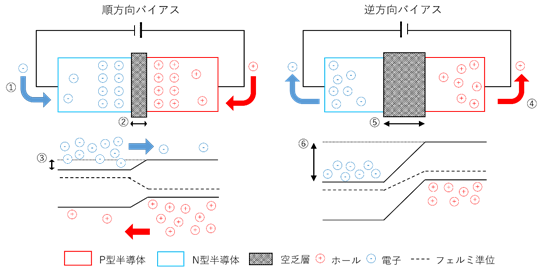 図3．印可バイアスによるダイオードの動き